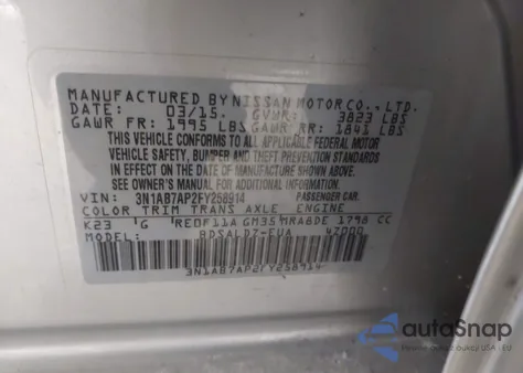 2015 Nissan Sentra Sv z USA, uszkodzony, nr VIN 3N1AB7AP2FY258914